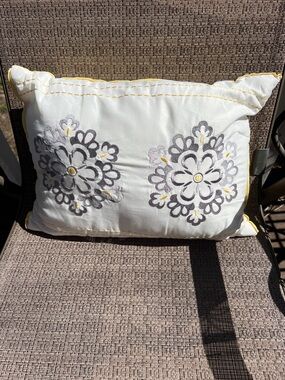 Better Homes And Gardens White Pillow with Gray and Yellow Floral Embroidery